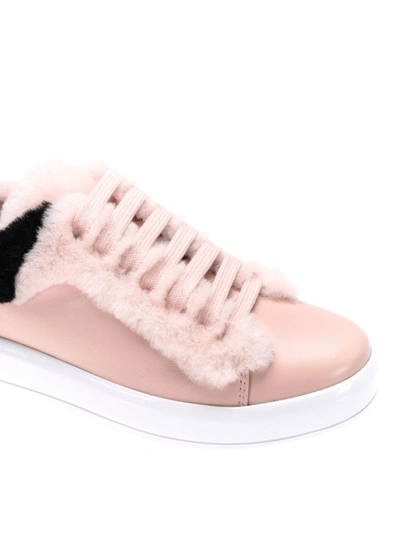 Shop Prada Fur Detailed Soft Leather Sneakers In Light Pink