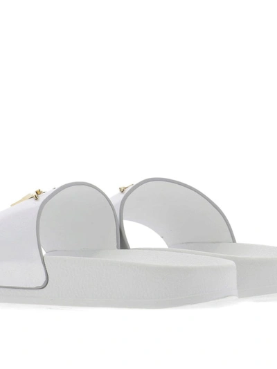 Shop Giuseppe Zanotti Laminated Leather Slides With Signature In Silver