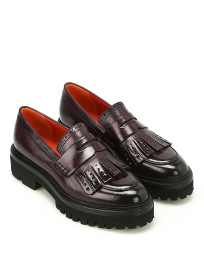 Shop Santoni Leather Loafers With Maxi Sole In Dark Red