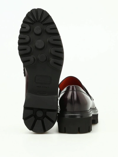 Shop Santoni Leather Loafers With Maxi Sole In Dark Red