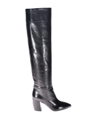 Shop Prada Leather Slip-on Boots In Black