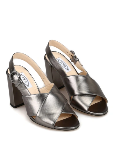 Shop Tod's Metallic Leather Crisscross Sandals