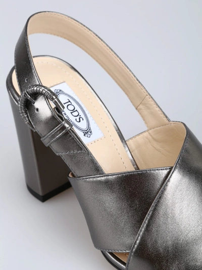 Shop Tod's Metallic Leather Crisscross Sandals
