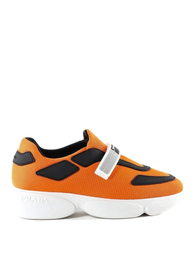 Shop Prada Cloudbust Orange Fabric Sneakers