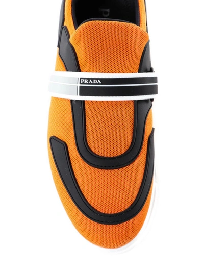 Shop Prada Cloudbust Orange Fabric Sneakers