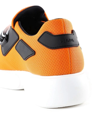 Shop Prada Cloudbust Orange Fabric Sneakers