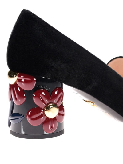 Shop Prada Embellished Heel Velvet Pumps In Black