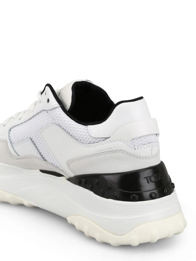 Shop Tod's Leather And Tech Mesh Sporty Sneakers In White