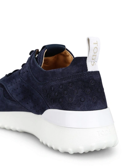 Shop Tod's Navy Perforated Suede Running Sneakers In Blue