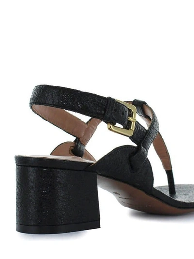 Shop L'autre Chose Crackle Leather Thong Sandals In Black