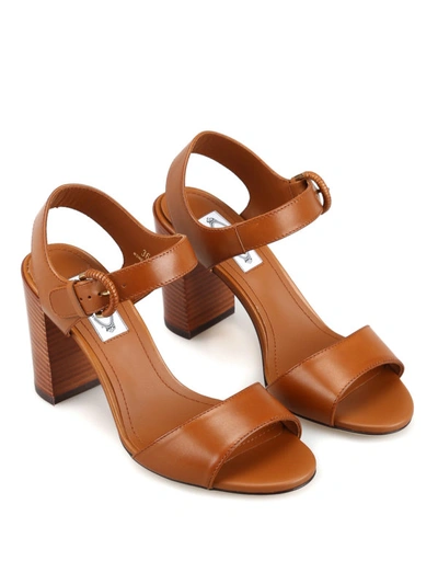 Shop Tod's Brown Leather Heeled Sandals