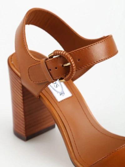 Shop Tod's Brown Leather Heeled Sandals