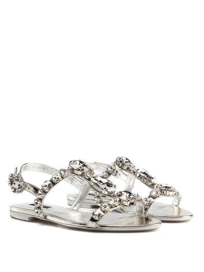 Shop Dolce & Gabbana Bianca Jewelled Sandals In Silver