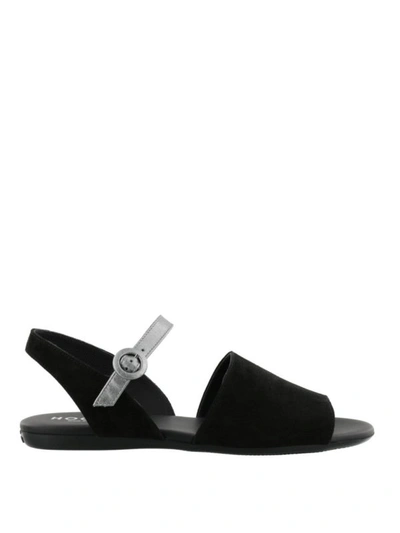 Shop Hogan Suede And Leather Flat Sandals In Black