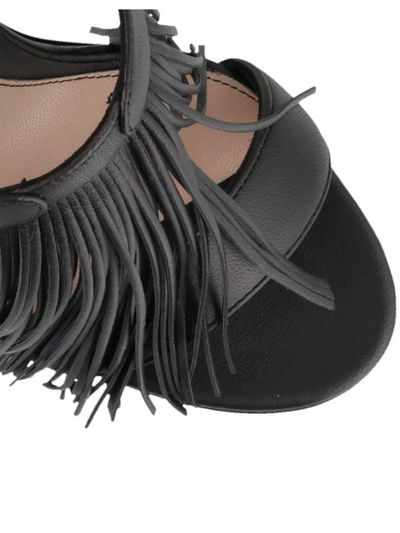 Shop Alexander Mcqueen Fringed Nappa Sandals In Black