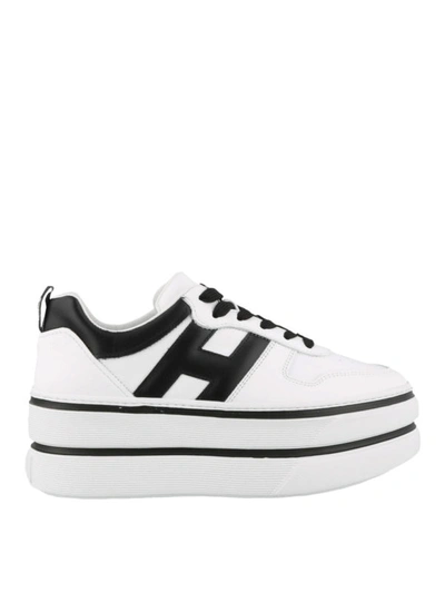 Shop Hogan H449 White And Black Sneakers