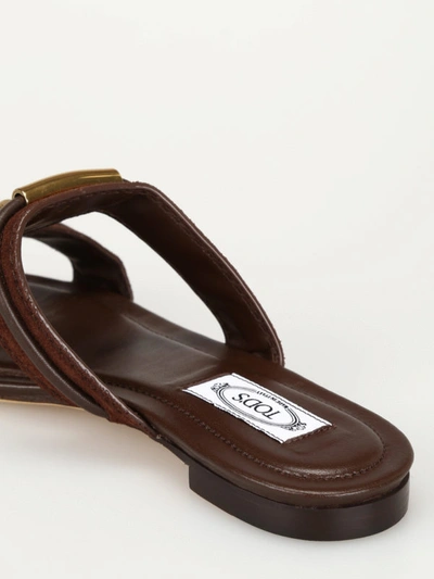 Shop Tod's Double T Suede And Leather Flat Sandals In Brown