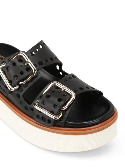 Shop Tod's 97a Drilled Straps Flatform Sandals In Black