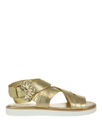 Shop Michael Kors Frieda Gold-tone Sandals With Jewel Buckle