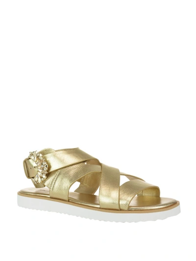 Shop Michael Kors Frieda Gold-tone Sandals With Jewel Buckle