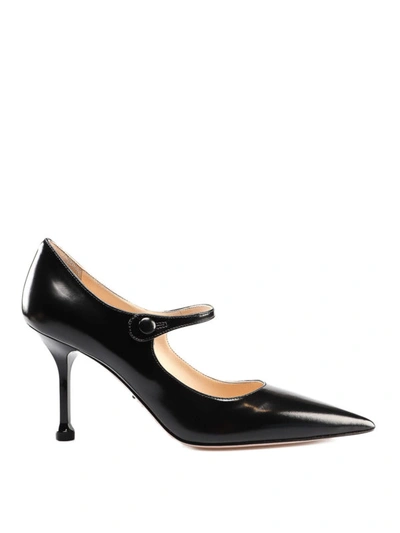 Shop Prada Black Polished Leather Mary Jane Pumps