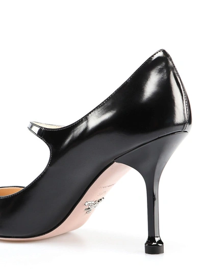 Shop Prada Black Polished Leather Mary Jane Pumps