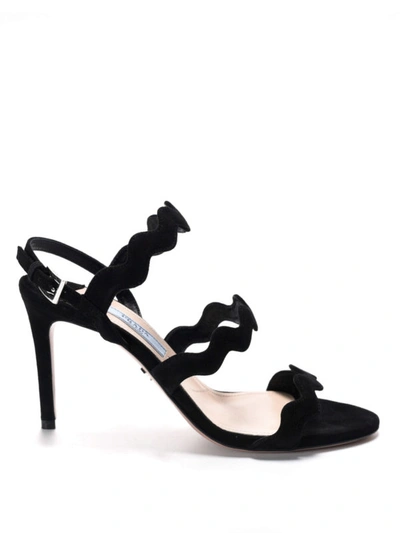Shop Prada Suede Wavy Strap Sandals In Black
