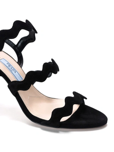 Shop Prada Suede Wavy Strap Sandals In Black