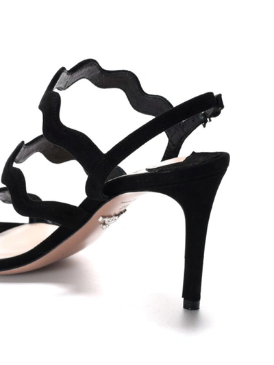 Shop Prada Suede Wavy Strap Sandals In Black