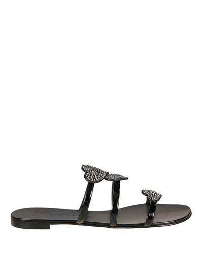 Shop Giuseppe Zanotti Anya Love Black Flat Sandals