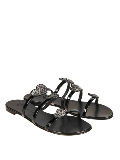 Shop Giuseppe Zanotti Anya Love Black Flat Sandals