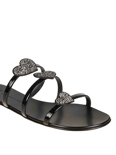 Shop Giuseppe Zanotti Anya Love Black Flat Sandals