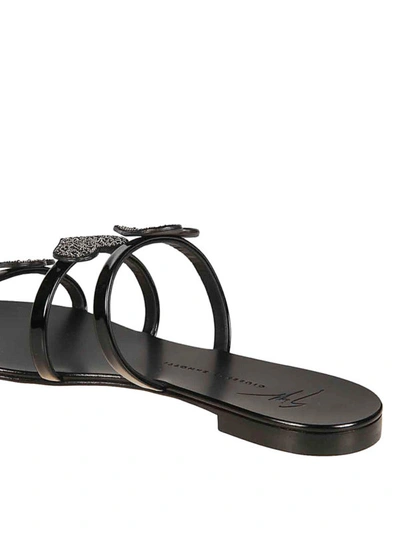 Shop Giuseppe Zanotti Anya Love Black Flat Sandals