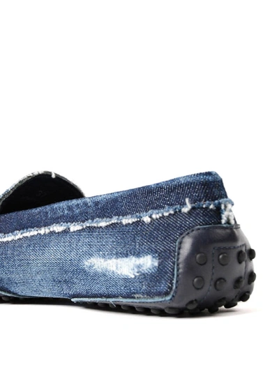 Shop Tod's Double T Worn Out Denim Loafers In Medium Wash