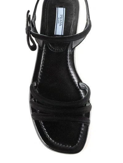 Shop Prada Black Suede Flat Sandals