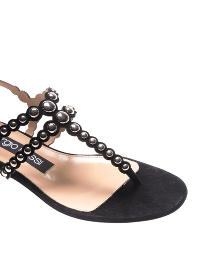 Shop Sergio Rossi Stud Suede Thong Flat Sandals In Black