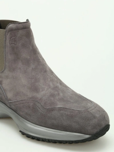 Shop Hogan Interactive Chelsea Suede Boots In Dark Grey
