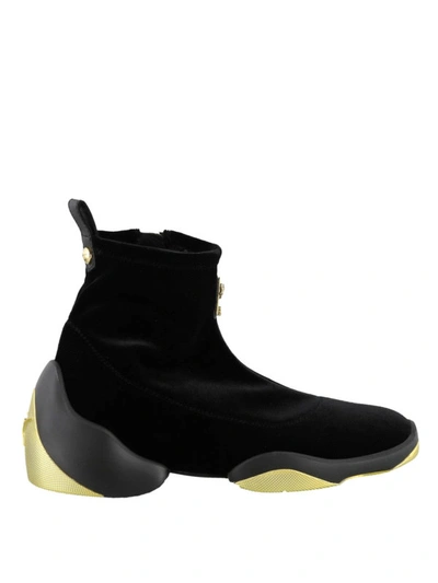 Shop Giuseppe Zanotti Light Jump Stretch Velvet High Top Sneakers In Black