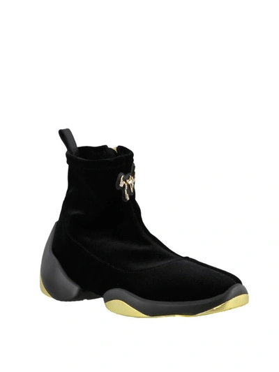 Shop Giuseppe Zanotti Light Jump Stretch Velvet High Top Sneakers In Black
