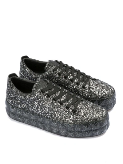 Shop Emporio Armani Maxi Rubber Sole Glitter Leather Sneakers In Silver