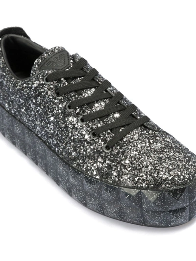 Shop Emporio Armani Maxi Rubber Sole Glitter Leather Sneakers In Silver