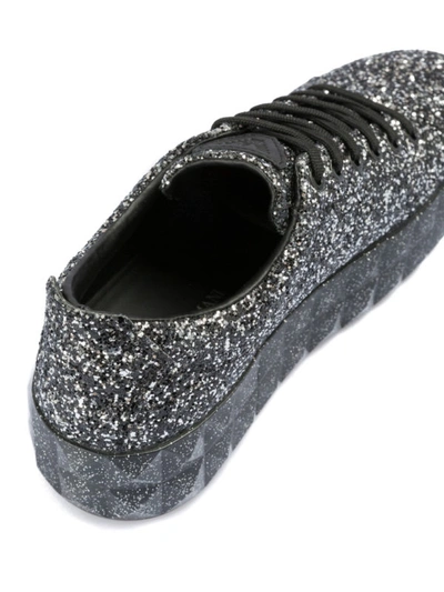 Shop Emporio Armani Maxi Rubber Sole Glitter Leather Sneakers In Silver