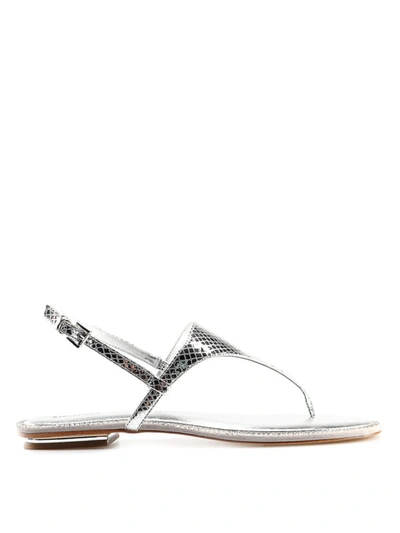 Shop Michael Kors Enid Silver Reptile Leather Thong Sandals