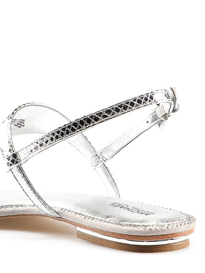 Shop Michael Kors Enid Silver Reptile Leather Thong Sandals