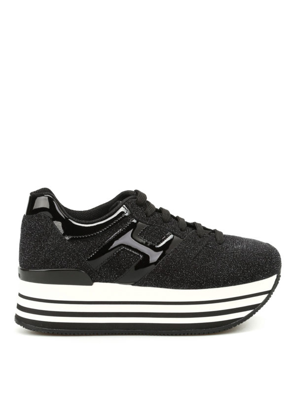 Hogan Maxi H222 Black Glitter Fabric Sneakers | ModeSens