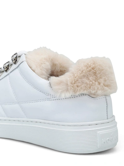 Shop Hogan Sheep Fur Inner Stitched Leather Sneakers In White
