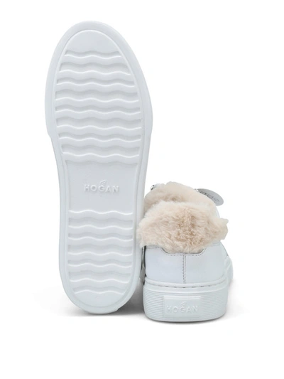 Shop Hogan Sheep Fur Inner Stitched Leather Sneakers In White