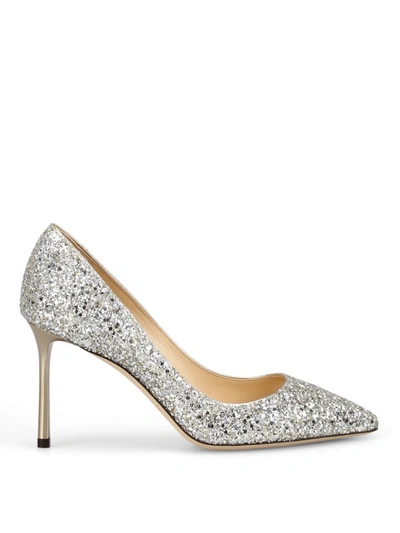 Shop Jimmy Choo Romy 85 Glitter Pumps In White Gold