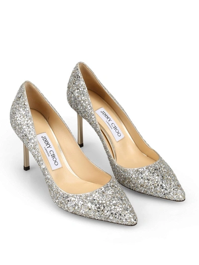 Shop Jimmy Choo Romy 85 Glitter Pumps In White Gold