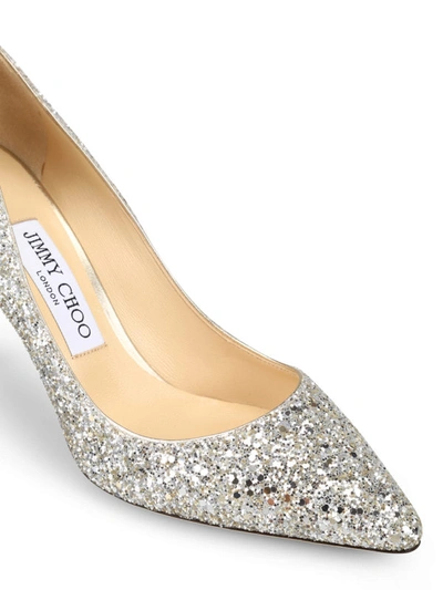 Shop Jimmy Choo Romy 85 Glitter Pumps In White Gold